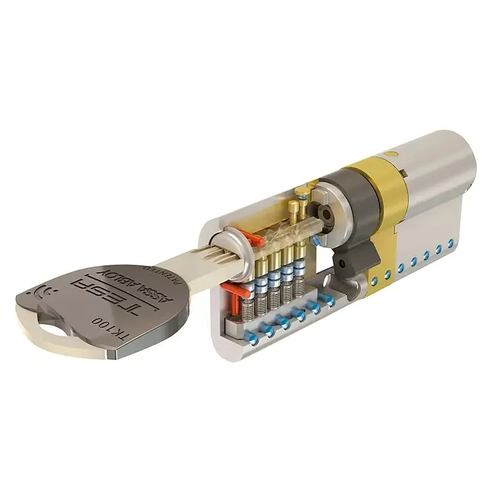 Tesa Assa Abloy Cilindro de perfil de seguridad TK100 - Número de llaves: 5 ud., Longitud total interior/exterior: 40/40 mm, Latón