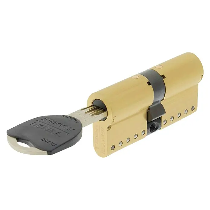 Tesa Assa Abloy Cilindro de perfil de seguridad TK100 - Número de llaves: 5 ud., Longitud total interior/exterior: 40/40 mm, Latón