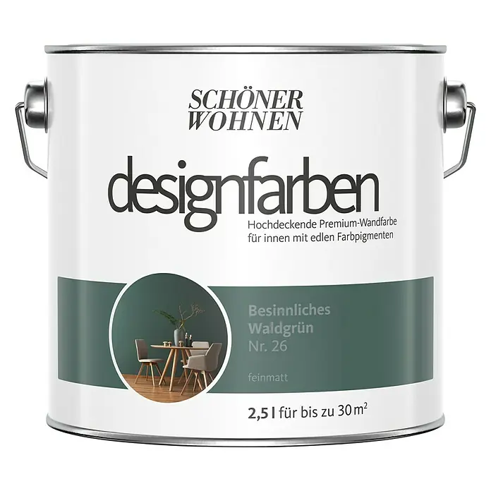 SCHÖNER WOHNEN-Farbe Wandfarbe Designfarbe - Besinnliches Waldgrün, 2,5 l, Matt - Vorderansicht