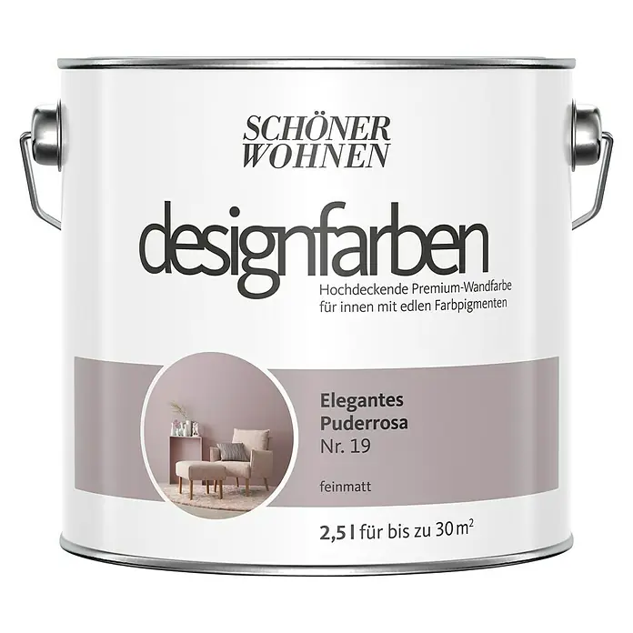 SCHÖNER WOHNEN-Farbe Wandfarbe Designfarbe - Elegantes Puderrosa, 2,5 l, Matt - Vorderansicht