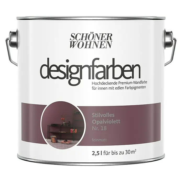 SCHÖNER WOHNEN-Farbe Wandfarbe Designfarbe - Stilvolles Opalviolett, 2,5 l, Matt - Vorderansicht