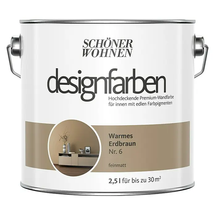 SCHÖNER WOHNEN-Farbe Wandfarbe Designfarbe - Warmes Erdbraun, 2,5 l, Matt - Vorderansicht