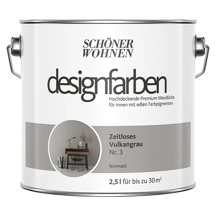 SCHÖNER WOHNEN-Farbe Wandfarbe Designfarbe - Zeitloses Vulkangrau, 2,5 l, Matt - Vorderansicht