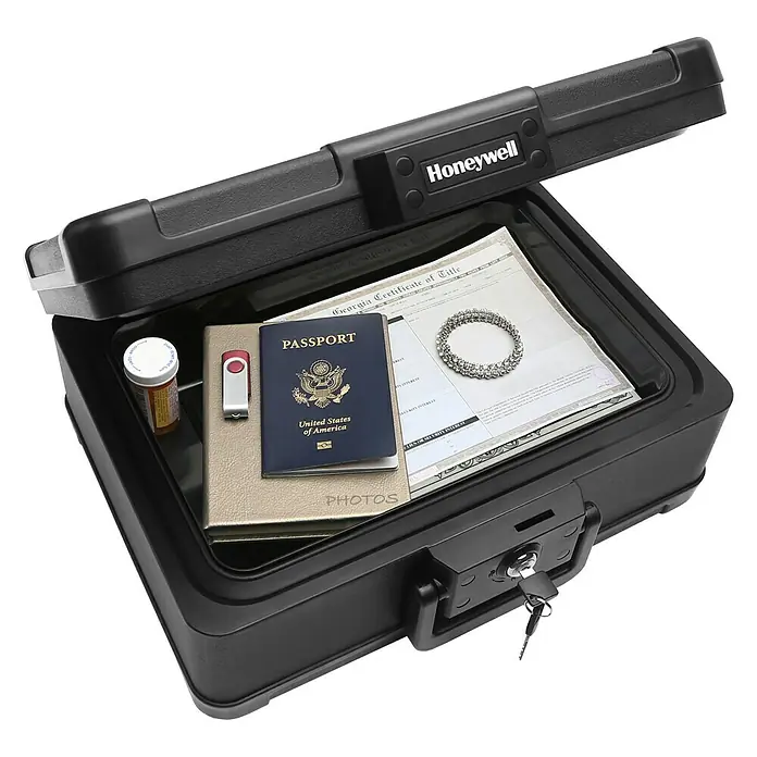 Honeywell Dokumentenkassette - L x B x H: 320 x 407 x 166 mm, Zylinderschloss - Vorderansicht