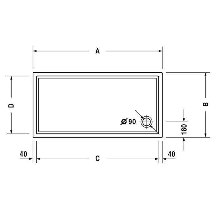 Duravit Duschwanne Starck Slimline - L x B: 150 x 70 cm, Kunststoff, Weiß, Ohne Antirutsch-Oberfläche - Skizze