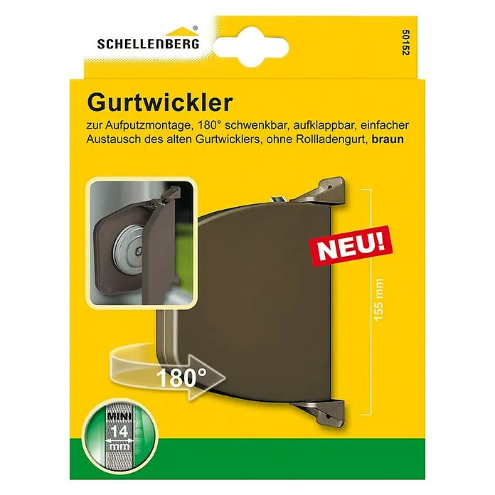 Schellenberg Aufschraubwickler Mini - Aufputz, Gurtbreite: 14 mm, Lochabstand: 155 mm