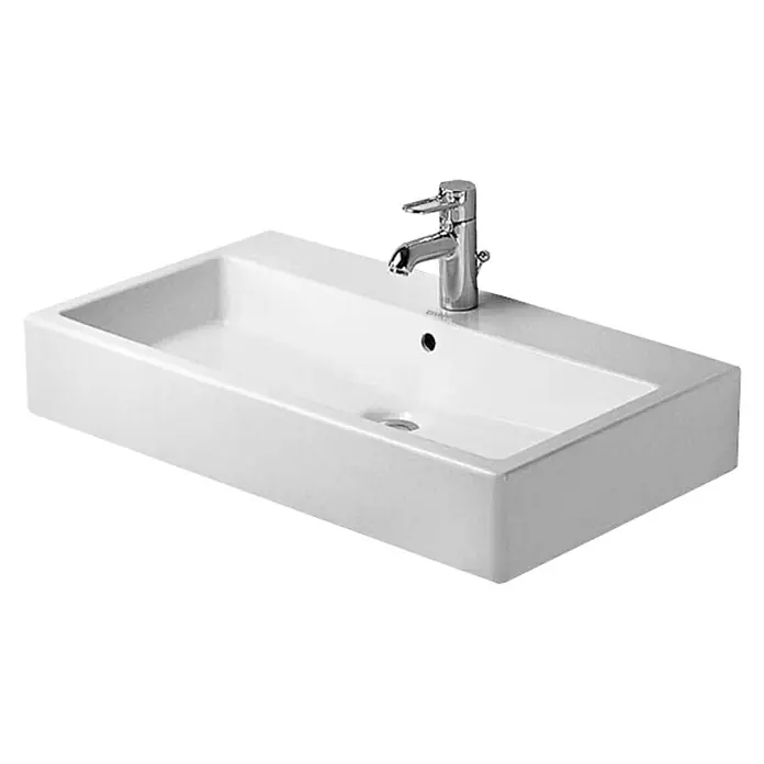 Duravit Vero Waschtisch - 70 x 47 cm, Ohne Spezialglasur, Hahnloch: Mitte, Mit Überlauf, Weiß, Ungeschliffen - Vorderansicht