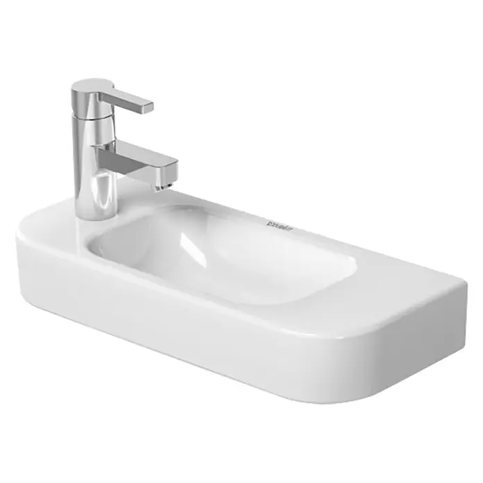 Duravit Happy D.2 Waschbecken - 50 x 22 cm, Ohne Spezialglasur, Hahnloch: Links, Ohne Überlauf, Weiß - Vorderansicht