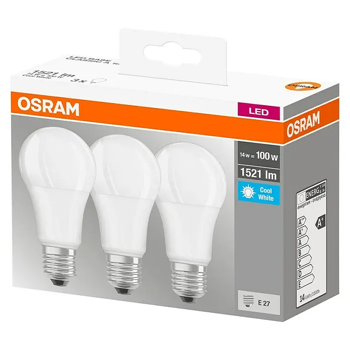 Osram Bombilla LED - 3 uds., E27, 14 W, Color de luz: Blanco neutro, No regulable
