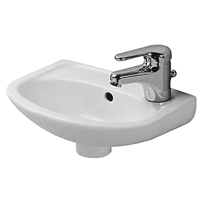 Duravit Duraplus Waschbecken Compact - 36,5 x 26,5 cm, Ohne Spezialglasur, Hahnloch: Links, Mit Überlauf, Weiß - Vorderansicht