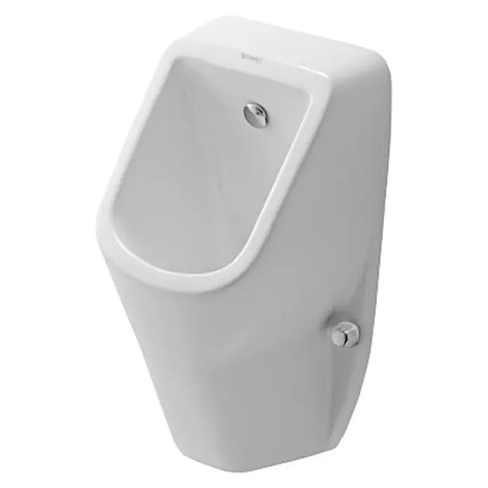 Duravit D-Code Urinal - Mit antibakterieller Glasur, Zulauf: Hinten, Absaugspülung, Farbe: Weiß, Mit Zielobjekt - Vorderansicht