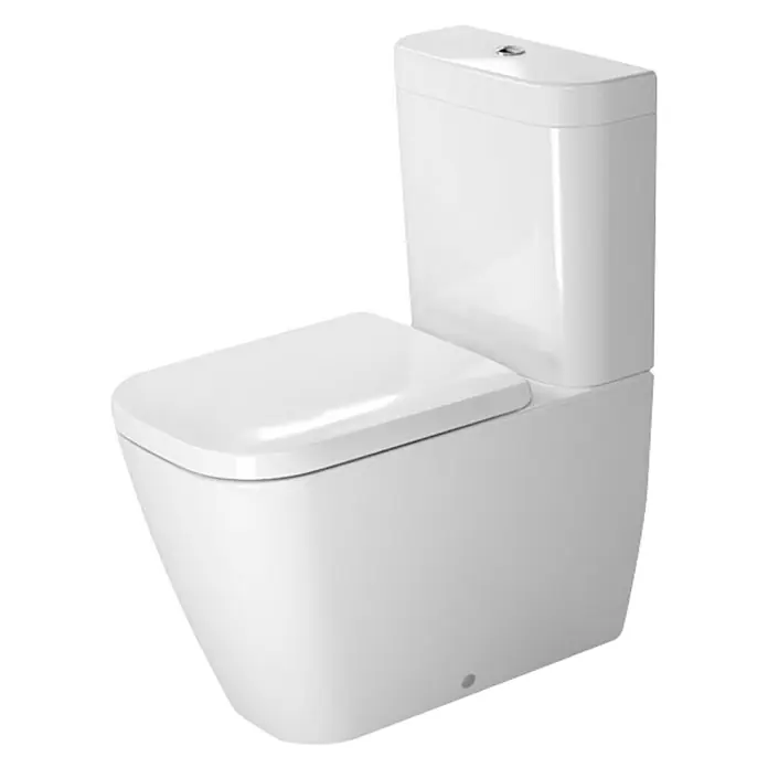 Duravit Happy D.2 Stand-WC-Kombination - Mit Spülrand, Ohne Spezialglasur, Spülform: Tief, WC Abgang: Waagerecht, Weiß - Vorderansicht
