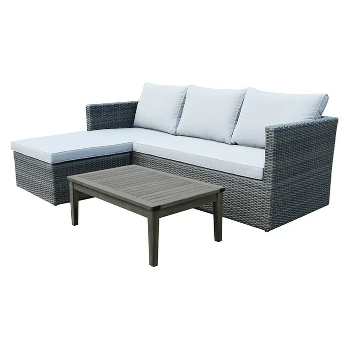Sunfun Loungeset Sandra - 3-delig, Polyrattan, Acacia, Aluminium, Lichtgrijs/Antraciet