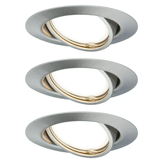 Paulmann LED-Einbauleuchten-Set Base - 5 W, Eisen gebürstet, 3 Stk., Warmweiß, Leuchtenkopf beweglich - Vorderansicht