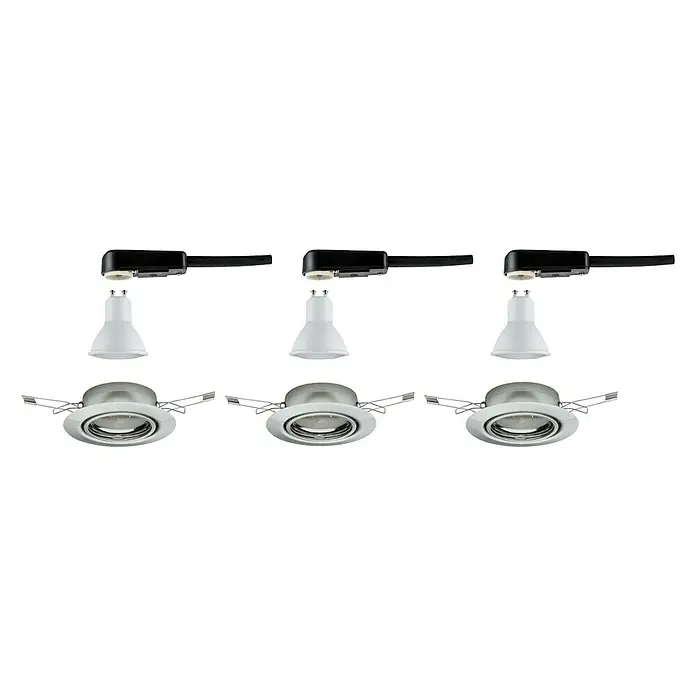 Paulmann LED-Einbauleuchten-Set Base - 5 W, Eisen gebürstet, 3 Stk., Warmweiß, Leuchtenkopf beweglich