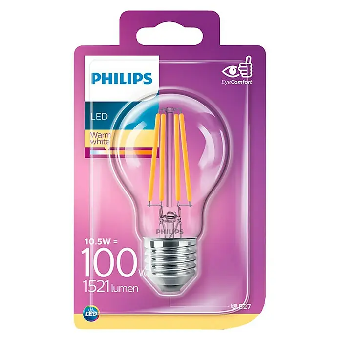 Philips Bombilla LED Vintage - 10,5 W, E27, Color de luz: Blanco cálido, No regulable, Redonda