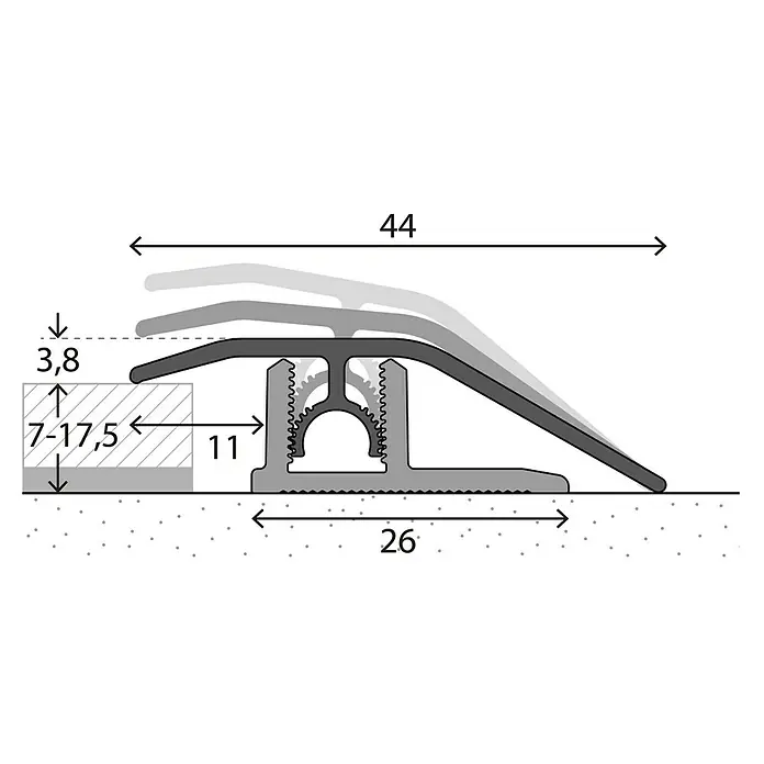 LOGOCLIC Anpassprofil 307 - Aluminium gebürstet, 0,9 m x 44 mm, Montageart: Stecken - Detailaufnahme