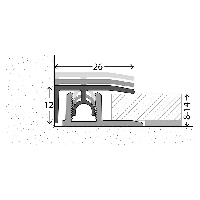 LOGOCLIC Abschlussprofil 313 - Silber, 0,9 m x 26 mm, Montageart: Stecken - Detailaufnahme