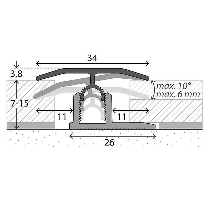 LOGOCLIC Übergangsprofil 303 - Silber, 0,9 m x 34 mm, Montageart: Stecken - Detailaufnahme