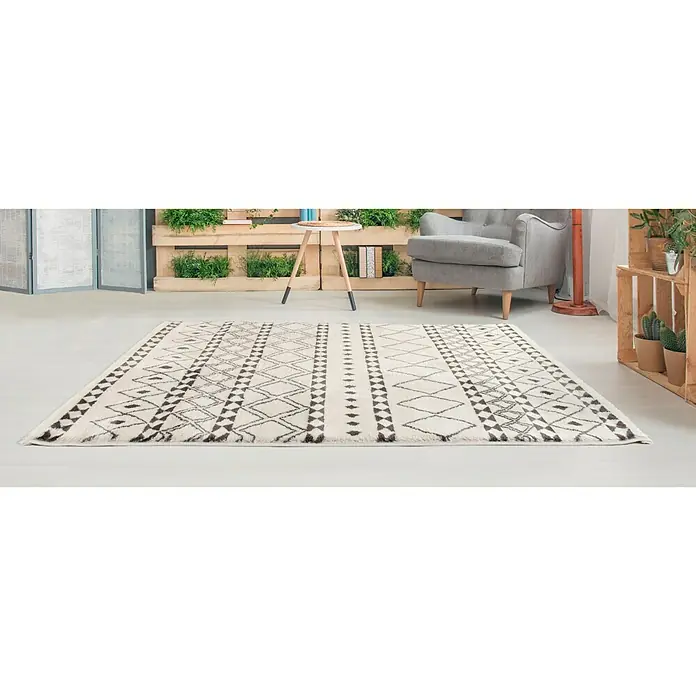 Alfombra Leya - Blanco/Negro, 180 x 133 cm, 100% poliéster