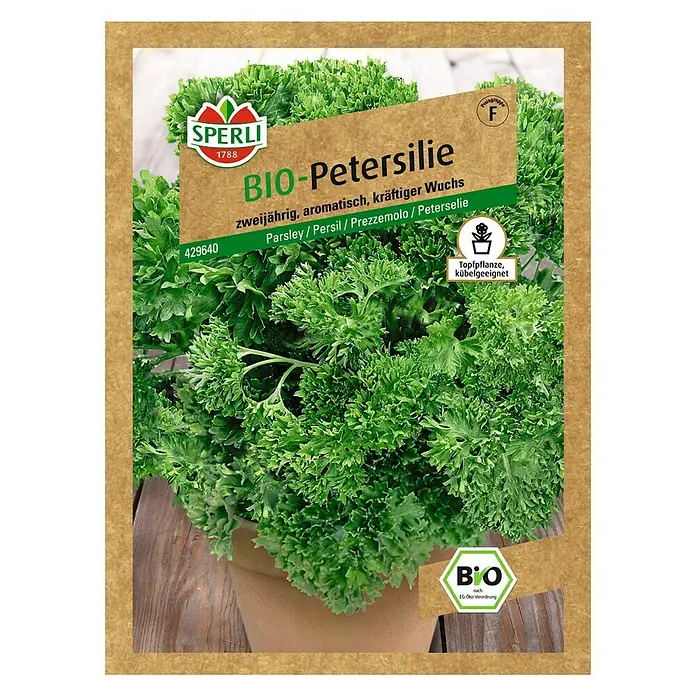 Sperli Kräutersamen Petersilie - Bio Petersilie kraus, Petroselinum crispum var. crispum, Saatzeit: April, Erntezeit: Ganzjährig