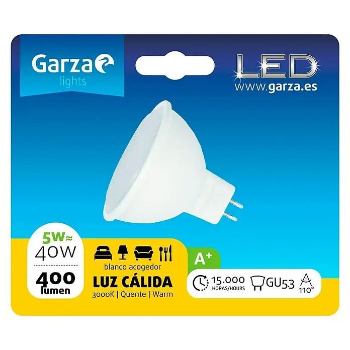 Garza Bombilla LED - GU5,3, 5 W, Blanco cálido, 400 lm