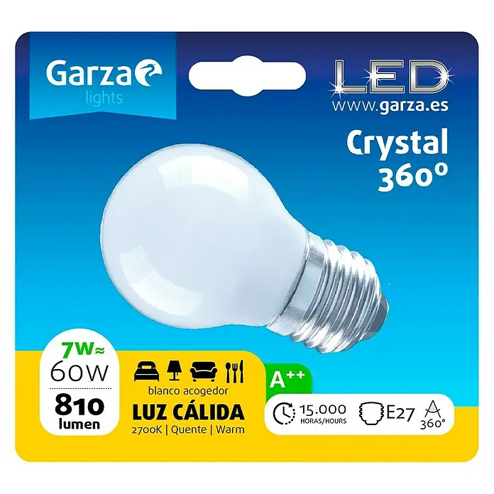 Garza Bombilla LED Crystal - 7 W, E27, Color de luz: Blanco cálido, No regulable, Redonda