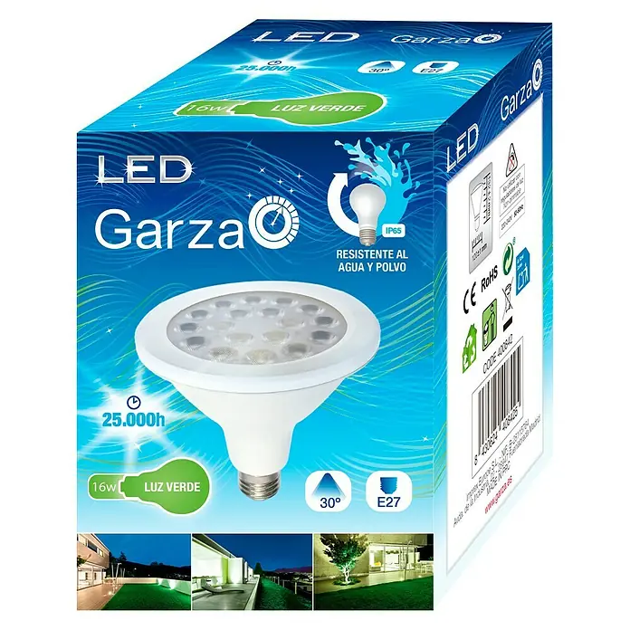 Garza Bombilla reflectora LED - 16 W, E27, 30 °, Color de luz: Verde, No regulable