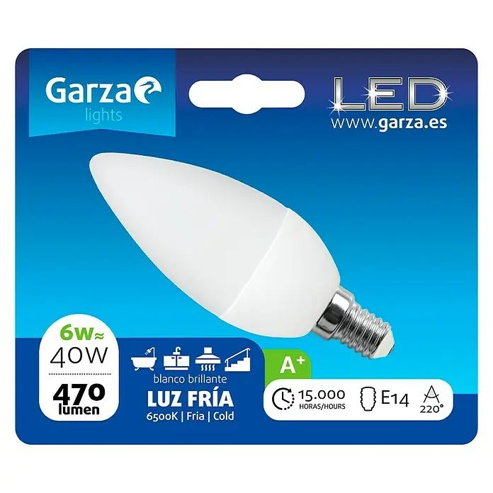 Garza Bombilla LED - E14, 6 W, Blanco frío, 470 lm