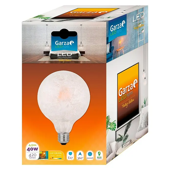 Garza Bombilla LED Vintage - E27, 4,5 W, Blanco cálido, 420 lm, Ice