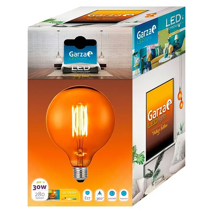 Garza Bombilla LED Vintage - E27, 4 W, Blanco cálido, 280 lm, Gold