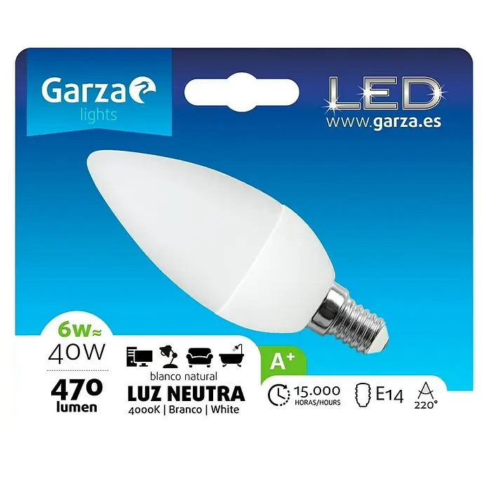 Garza Bombilla LED - E14, 6 W, Blanco neutro, 470 lm