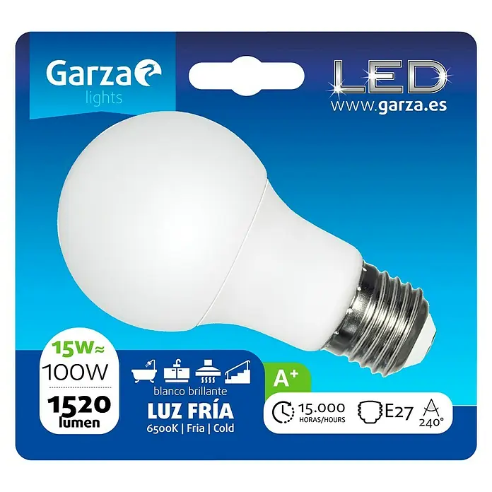 Garza Bombilla LED - 15 W, E27, Blanco frío, 1.520 lm