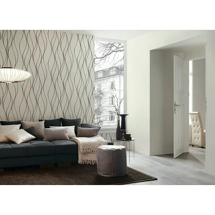 AS Creation Trendwall Vliestapete Welle - Weiß/Schwarz, Wellen, 10,05 x 0,53 m - Stimmungsaufnahme