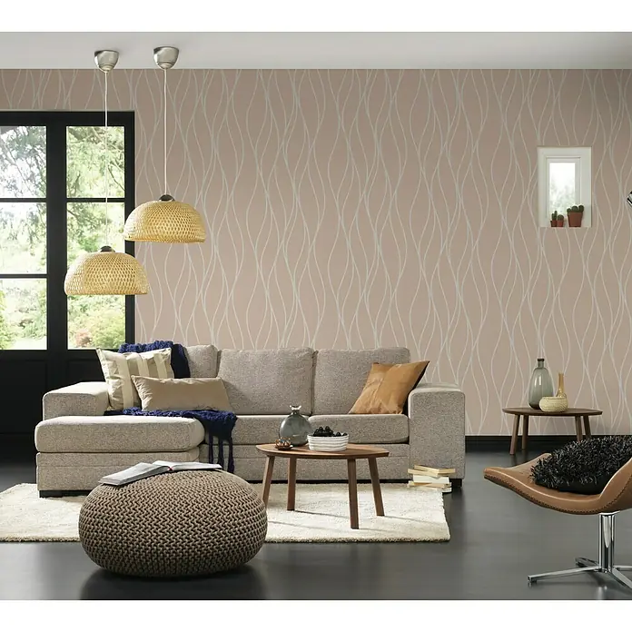 AS Creation Trendwall Vliestapete Welle - Braun/Weiß, Wellen, 10,05 x 0,53 m - Stimmungsaufnahme