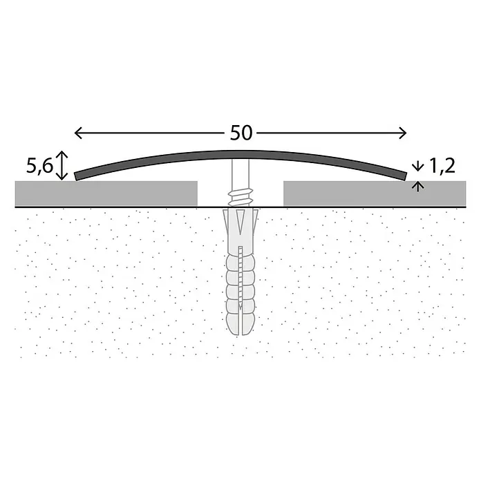 LOGOCLIC Prehodni profil 101 - Plemenito jeklo mat, 0,9 m x 50 mm x 5,6 mm, Vrsta montaže: Vijaki, Z vdolbino v sredini - Posnetek od blizu