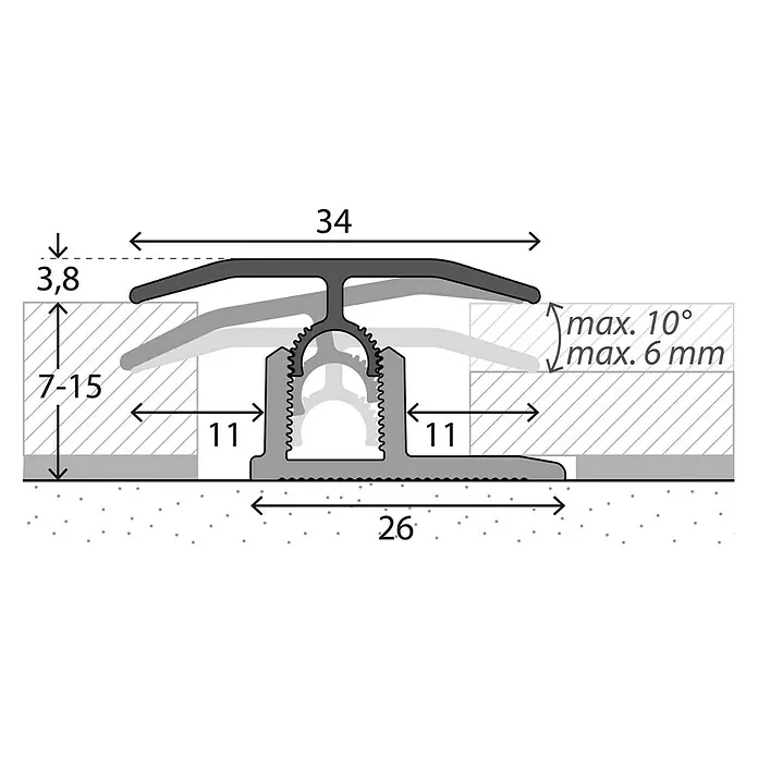 LOGOCLIC Prehodni profil 303 - Hrast bele barve, 0,9 m x 34 mm, Vrsta montaže: Priklop - Posnetek od blizu