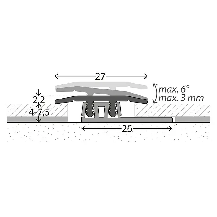 LOGOCLIC Übergangsprofil 322 - Silber, 2,7 m x 27 mm, Montageart: Stecken - Detailaufnahme