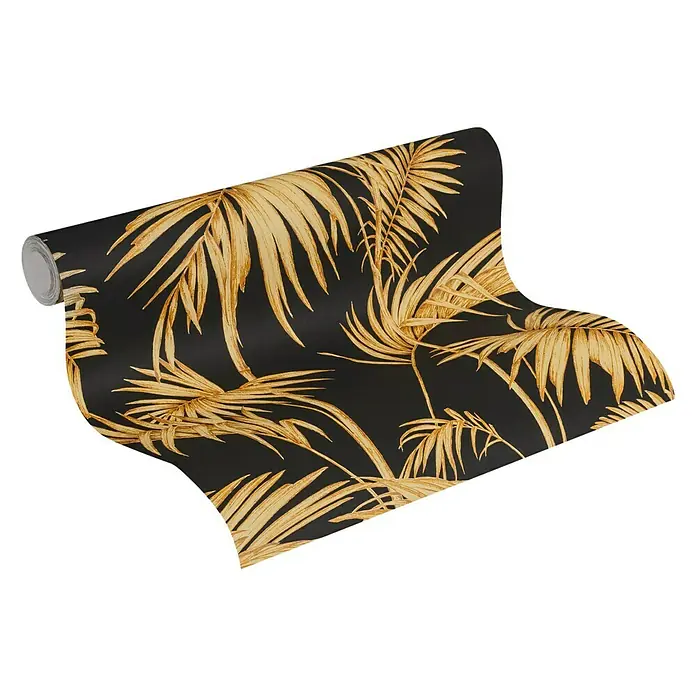 AS Creation Metropolitan Stories Vliestapete Gräser - Schwarz/Gold, Floral, 10,05 x 0,53 m - Vorderansicht
