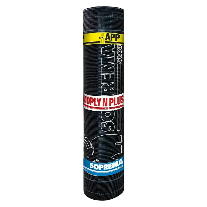 Soprema Lámina asfáltica Moply N Plus FV 3 kg - Negro, Máx. área de aplicación: 13 m², Flexible