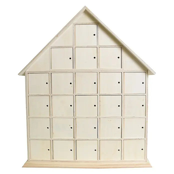 Artemio Caja de madera Calendario Adviento Casa 2 - L x An x Al: 35 x 7 x 44,5 cm, Natural/marrón claro