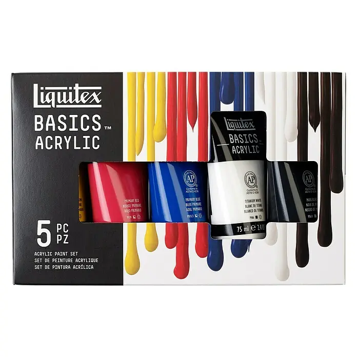Liquitex Basics Set akrilnih boja - Razvrstano po boji, 5 Kom. x 75 ml, Tuba - Pogled sprijeda