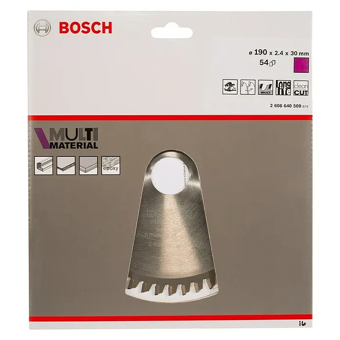 Bosch Disco de sierra Multimaterial - Diámetro: 190 mm, Orificio: 30 mm, Número de dientes: 54 dientes - Vista frontal