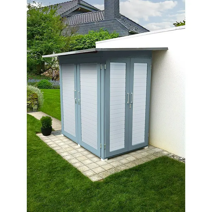 Weka GartenQ Geräteschrank Kompakt - Außenbreite inkl. Dachüberstand: 224 cm, Außentiefe inkl. Dachüberstand: 155 cm, Holz, Grau, Weiß - Stimmungsaufnahme