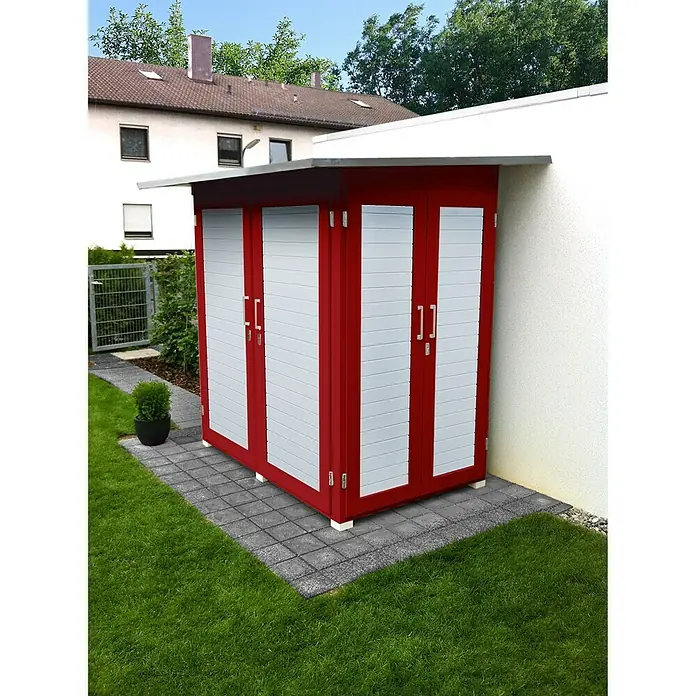 Weka GartenQ Geräteschrank Kompakt - Außenbreite inkl. Dachüberstand: 224 cm, Außentiefe inkl. Dachüberstand: 155 cm, Holz, Schwedenrot, Weiß - Stimmungsaufnahme