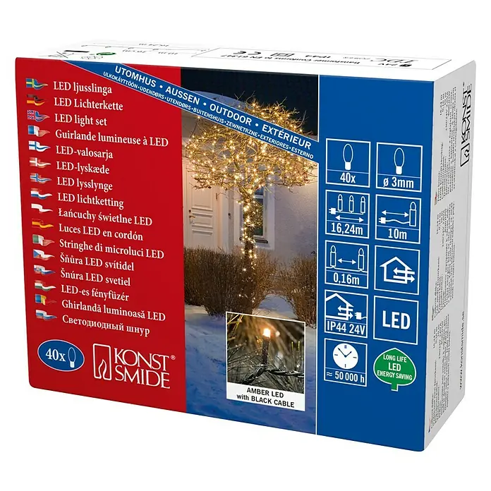 Konstsmide Led-feestverlichting Micro-led - Binnen, 1.624 cm, Lichtkleur: Barnsteen, Aantal lichtbronnen: 40 st.