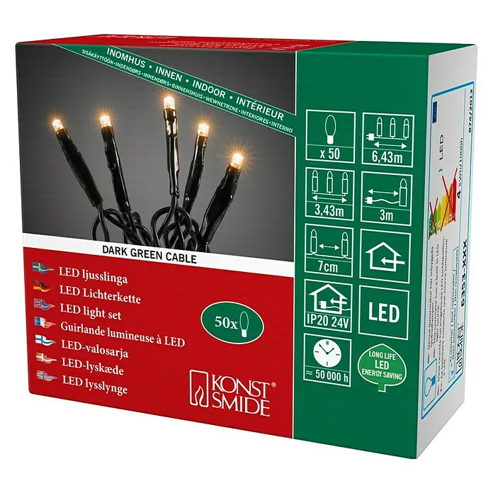 Konstsmide Led-feestverlichting Micro-led - Binnen, 6,43 m, 50 lampen, Lichtkleur: Barnsteen, Aantal leds: 50 st.