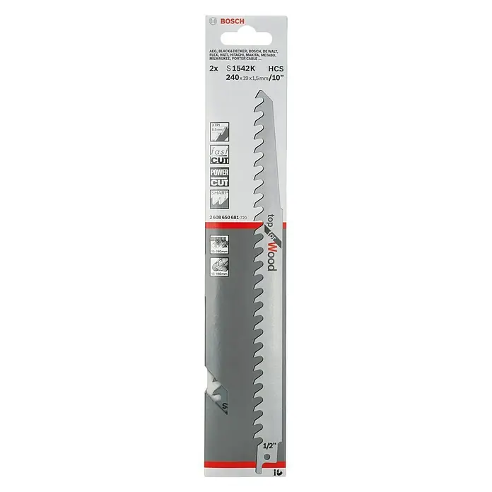 Bosch Säbelsägeblatt S 1542 K - Einsatzbereich: Bauholz/Spanplatte, 2 Stk., Länge: 240 mm - Vorderansicht