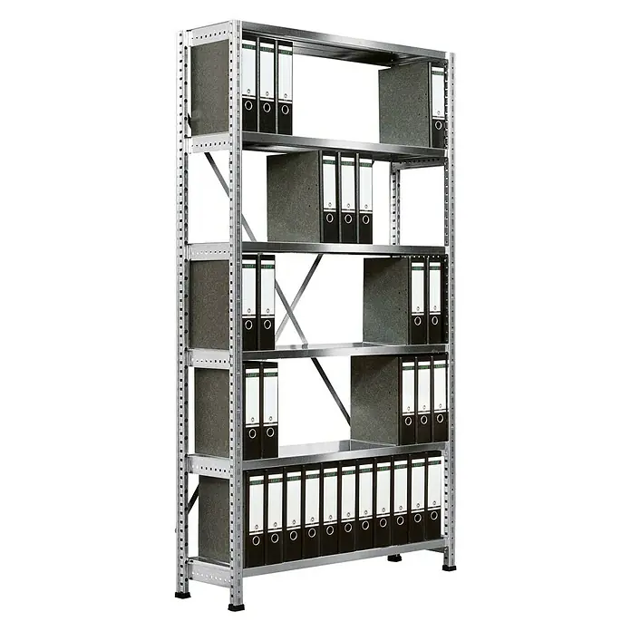 Scholz Aktenregal Grundelement - Länge: 850 mm, Breite: 300 mm, Höhe: 1.920 mm, Traglast: 100 kg/Boden, Anzahl Böden: 6 Stk.