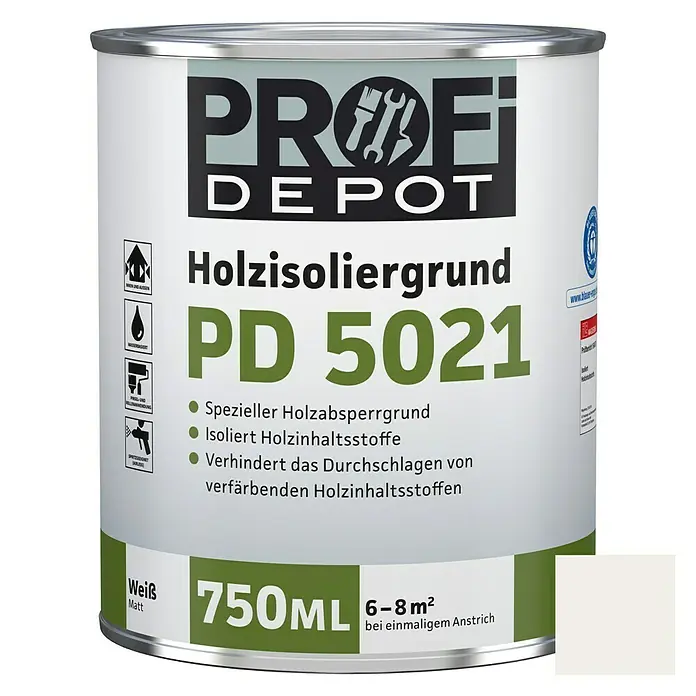 Profi Depot PD Holzisoliergrund PD 5021 - Weiß, 750 ml - Vorderansicht